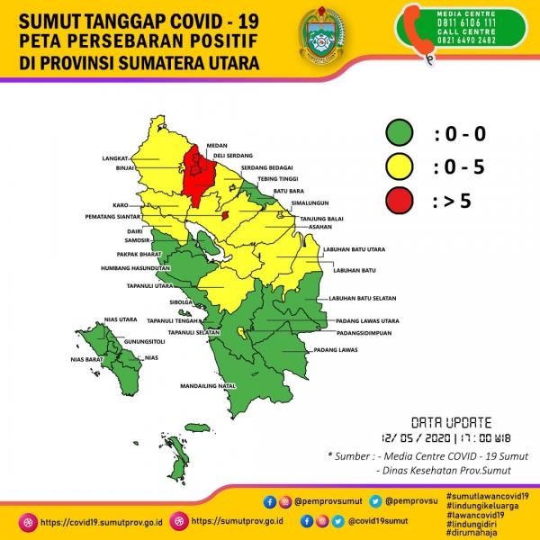 Peta Persebaran Positif di Provinsi Sumatera Utara 12 Mei 2020